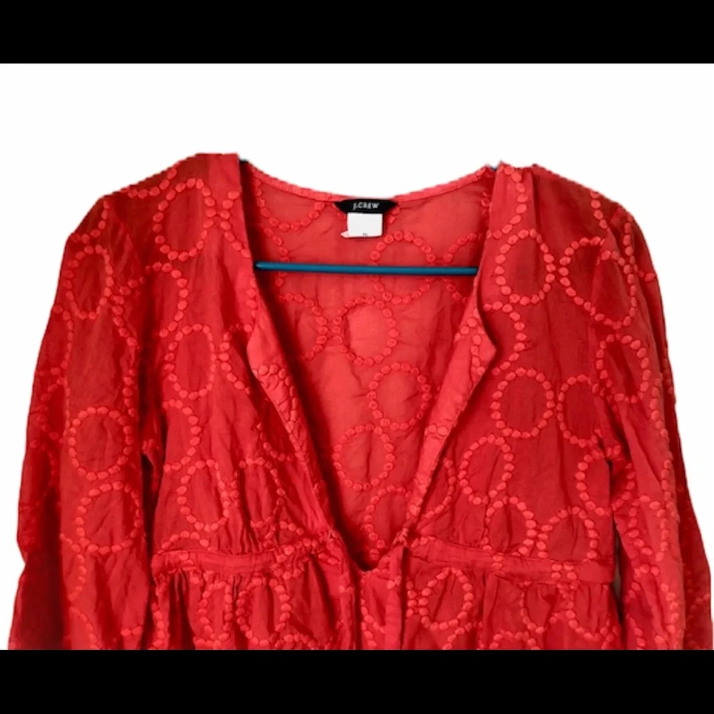 J.Crew Burnt Orange V-Neck Drawstring Blouse Long Sleeve Casual Top Women’s XS